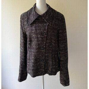 René Lezard Blazer Jacket Women 42 Brown Cotton Wool Blend Textured Career Offic